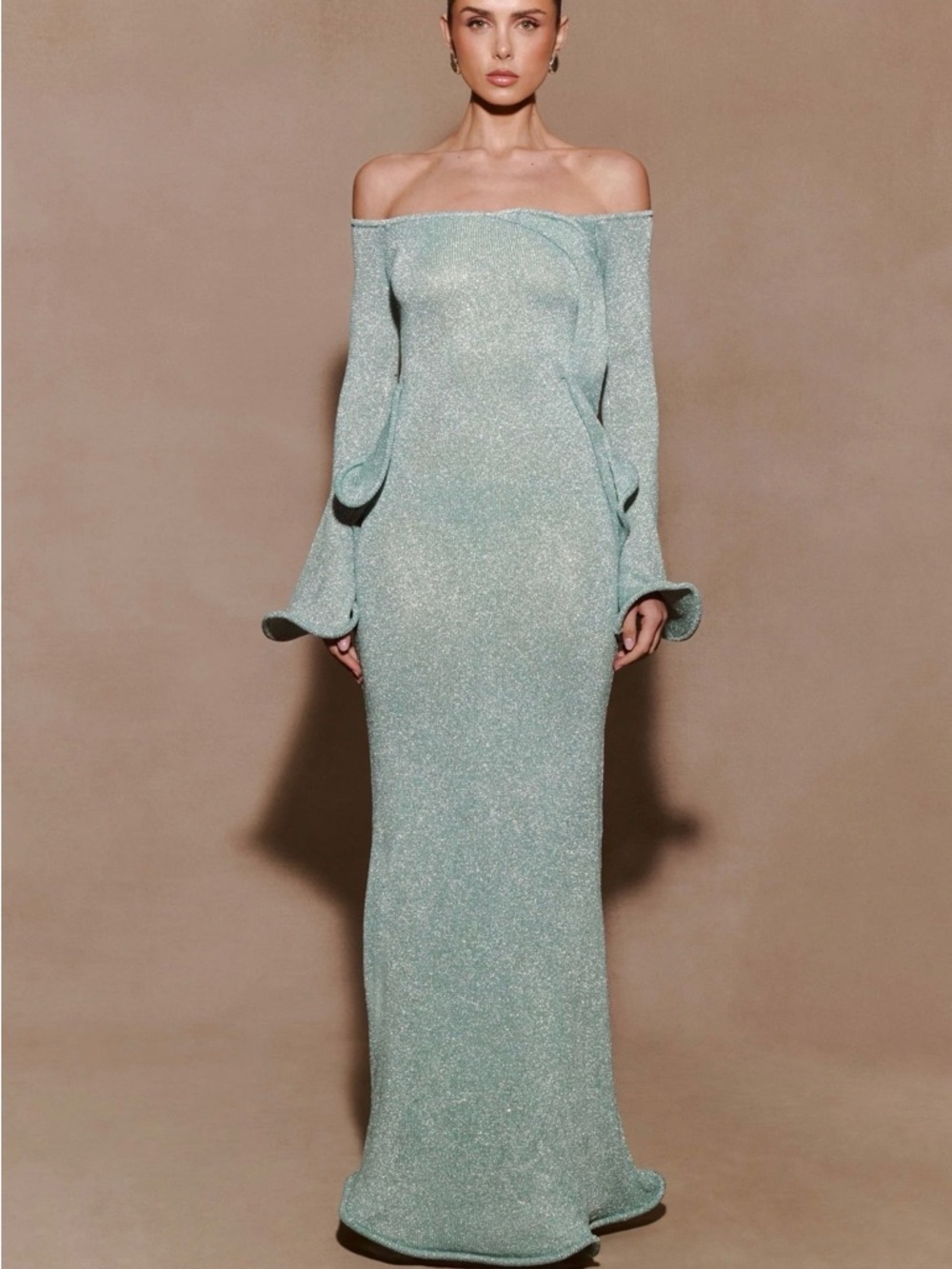 Sandrine Meshki Lurex Knit Maxi Dress in Aqua